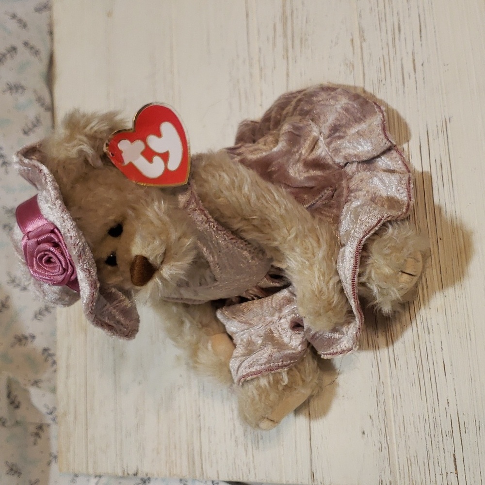 Ty Attic Treasures 8" Jointed Bear Darlene with Hat & Dress NWT
